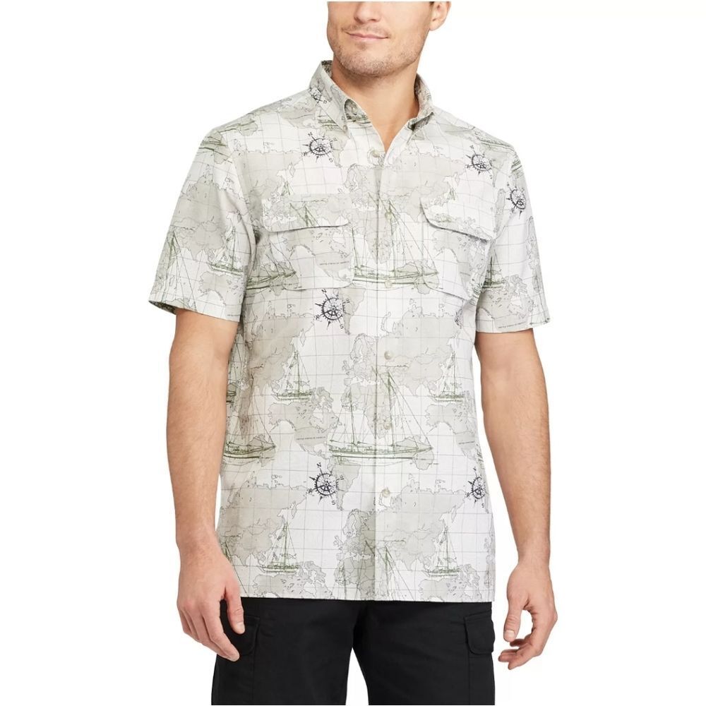 CHAPS map print outdoor easy care‎ performance button down shirt XL